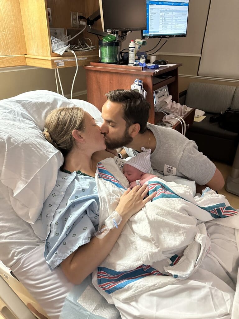 melissa and aj in hospital with new baby